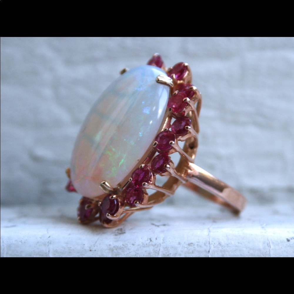 Massive Retro Opal And Ruby Set In 14kt Rose Gold - image 4